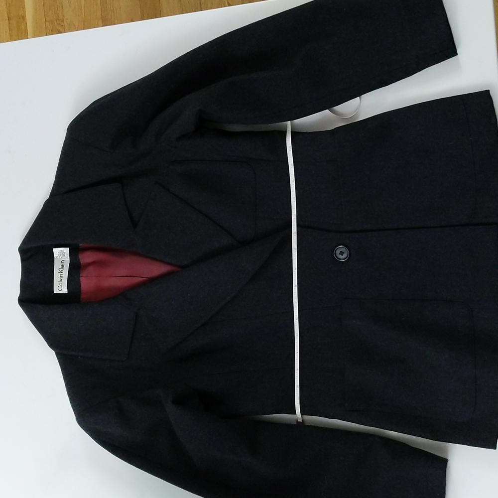 Vintage 80s Womens Calvin Klein Boxy Wool Blazer Jacket Shoulder Pads Gray Fall - Picture 10 of 10